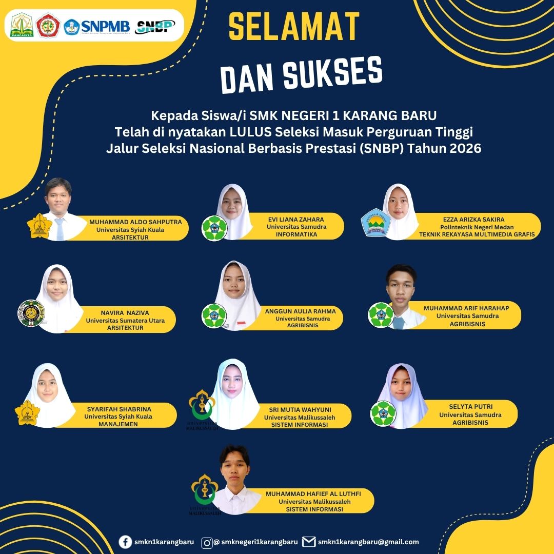 Siswa SMK Negeri 1 Karang Baru Lulus SNBP 2026, Torehkan Prestasi Membanggakan